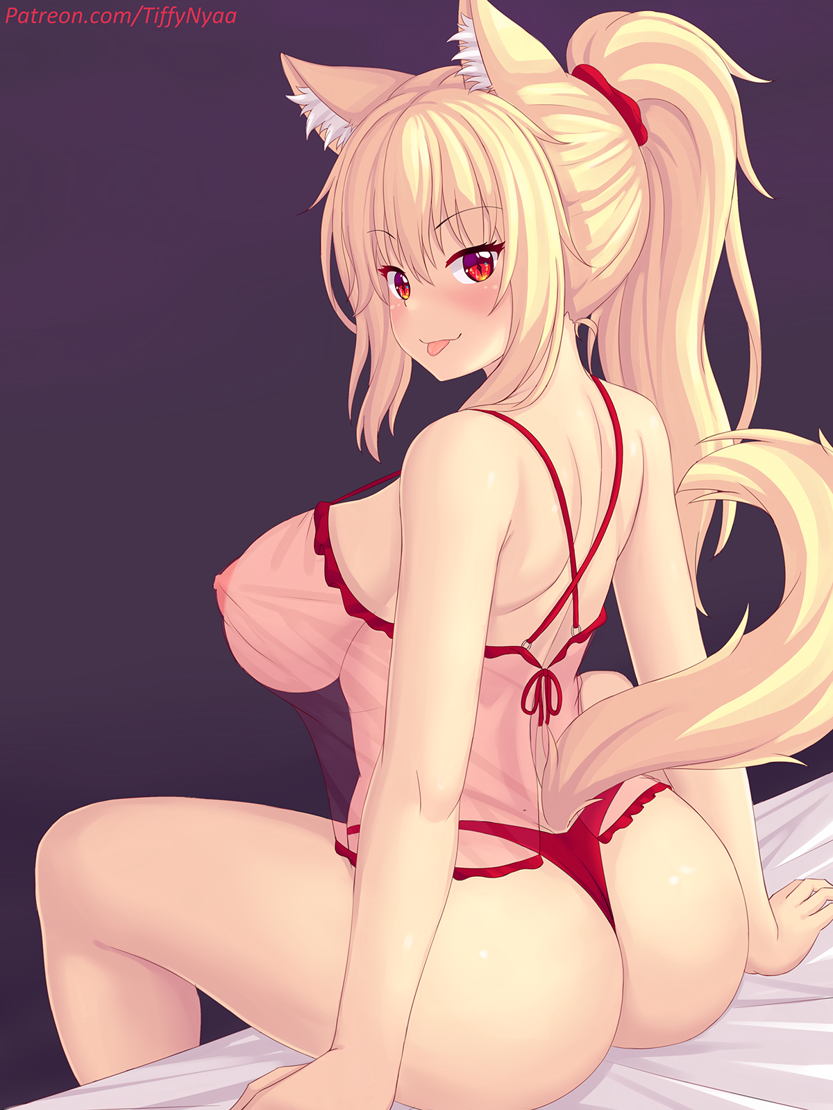 Тиффи готовится к 14 февраля) - NSFW, Рисованная эротика, Anime Art, Аниме, Арт, Anime Original, Animal Ears, Хвост, Неко, Сиськи, Original Character, Панцу, Fastrunner2024