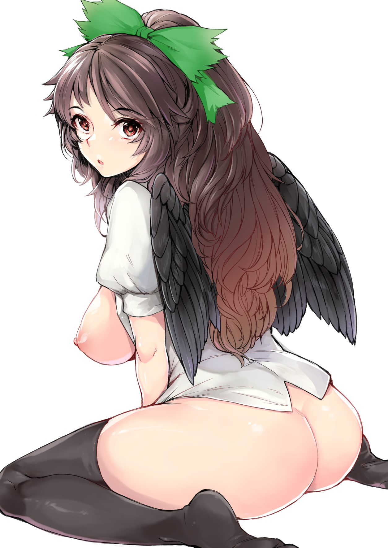 Reiuji Utsuho - NSFW, Touhou, Reiuji Utsuho, Anime, Anime art, Booty, Boobs, Stockings, Hand-drawn erotica, Erotic, Burakio