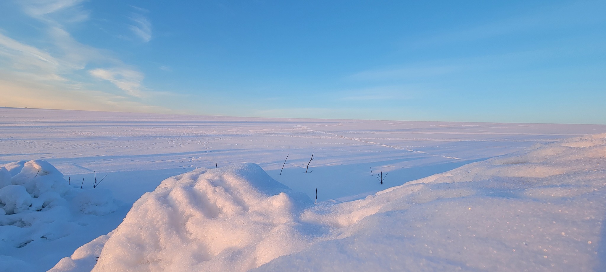 Winter landscapes - My, The photo, Mobile photography, Winter, Landscape, Sunset, Snow, Field, Nature, Longpost