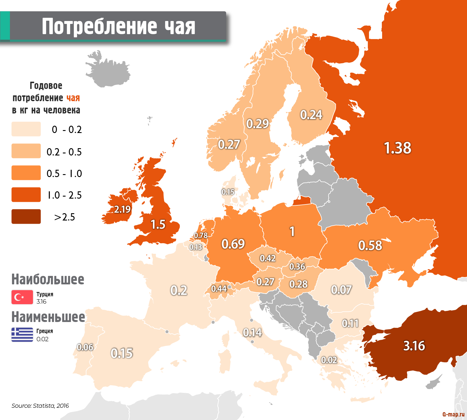 Tea consumption per kg per person (2016 data) - Cards, Europe, Tea