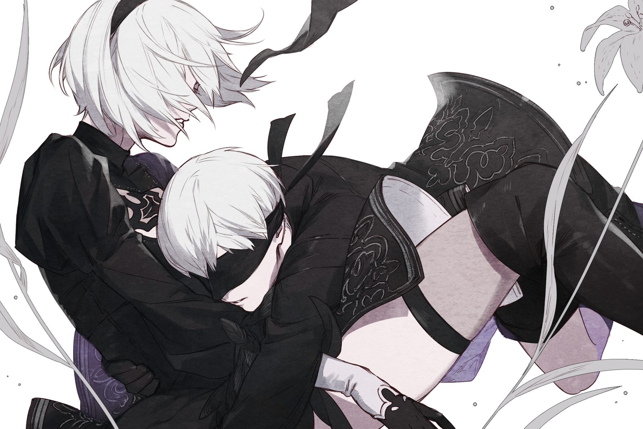 2B & 9S by Kazari Tayu - Kazari tayu, NIER Automata, Yorha unit No 2 type B, Yorha unit no 9 type S, Игры, Game Art, Длиннопост