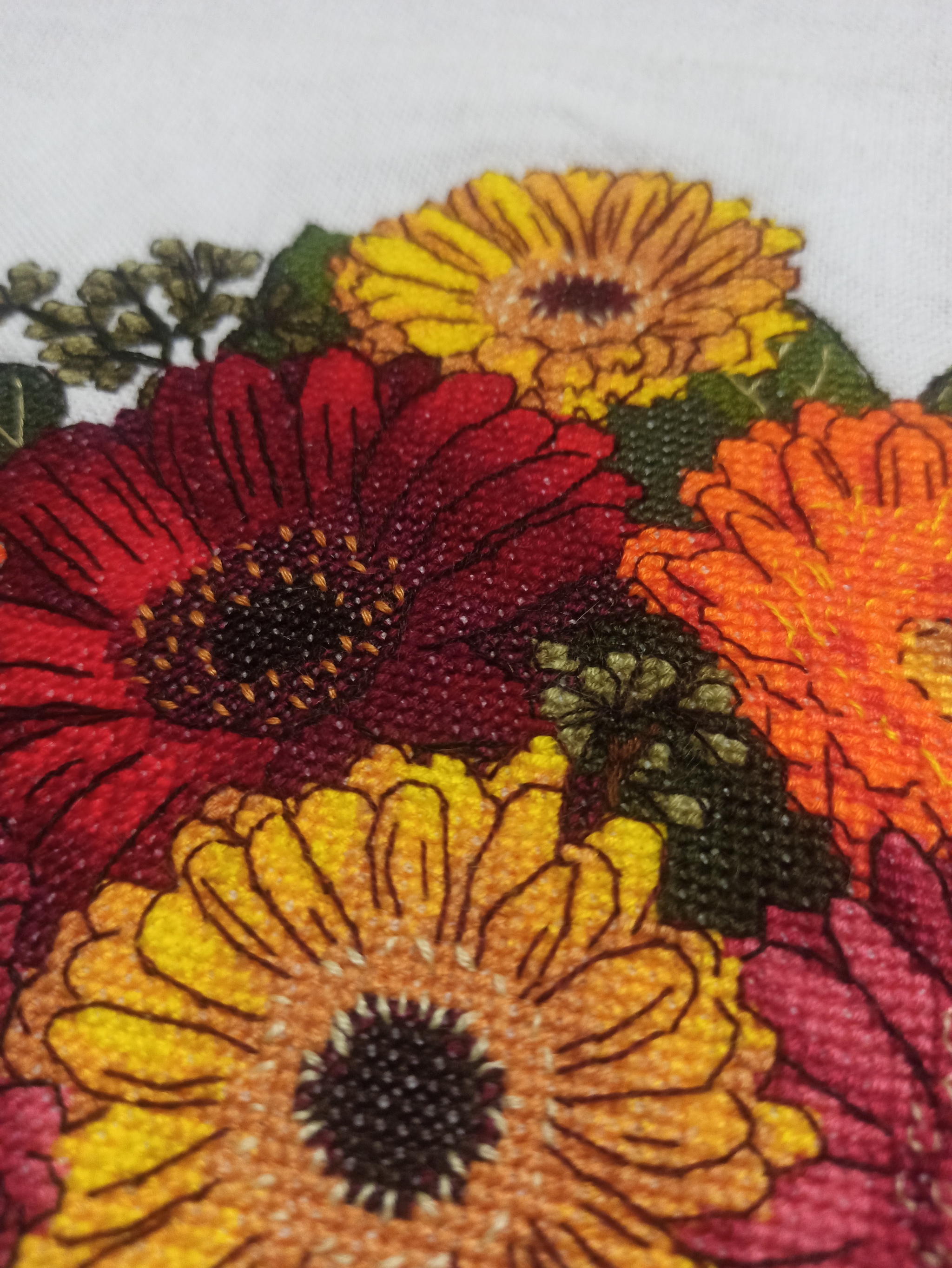 Embroidery Gerbera - My, Embroidery, Cross-stitch, Needlework, Needlework without process, Creation, Handmade, Longpost