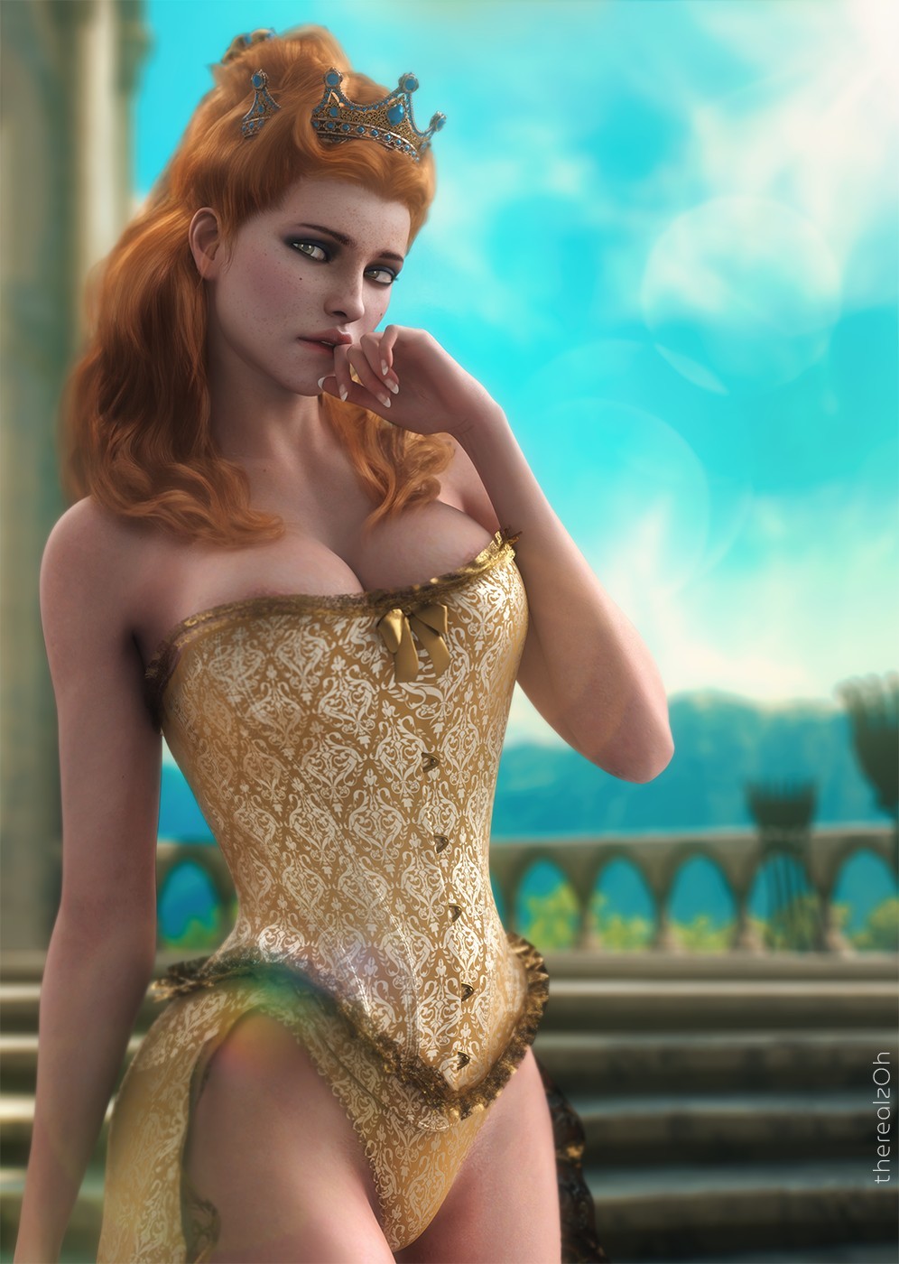 Anna Henrietta - NSFW, Art, 3D, Witcher, The Witcher 3: Wild Hunt, Anna Henrietta, MILF, Girls, Erotic, Hand-drawn erotica, Game art, Underwear, Boobs, Corset, Princess, Therealzoh