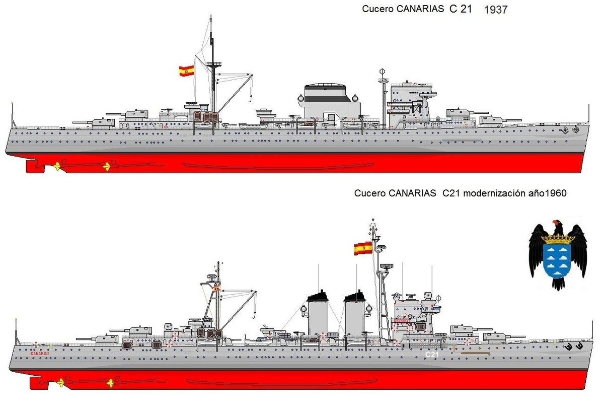 Символ испанского флота — тяжёлый крейсер Canarias | Пикабу