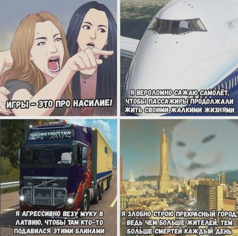 Well, yeah, yeah. - Simulator, Two women yell at the cat, Picture with text, Games, Prejudice, Cities: Skylines, Euro Truck Simulator 2, Microsoft flight Simulator, City-building simulator, Driving simulator, Flight simulator