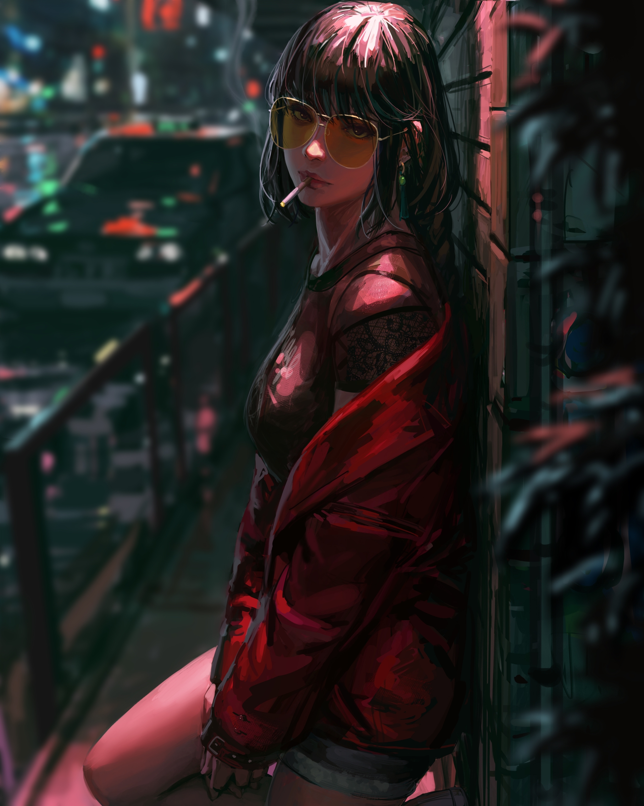 Street - Drawing, The street, Girls, Smoking, Guweiz, Art