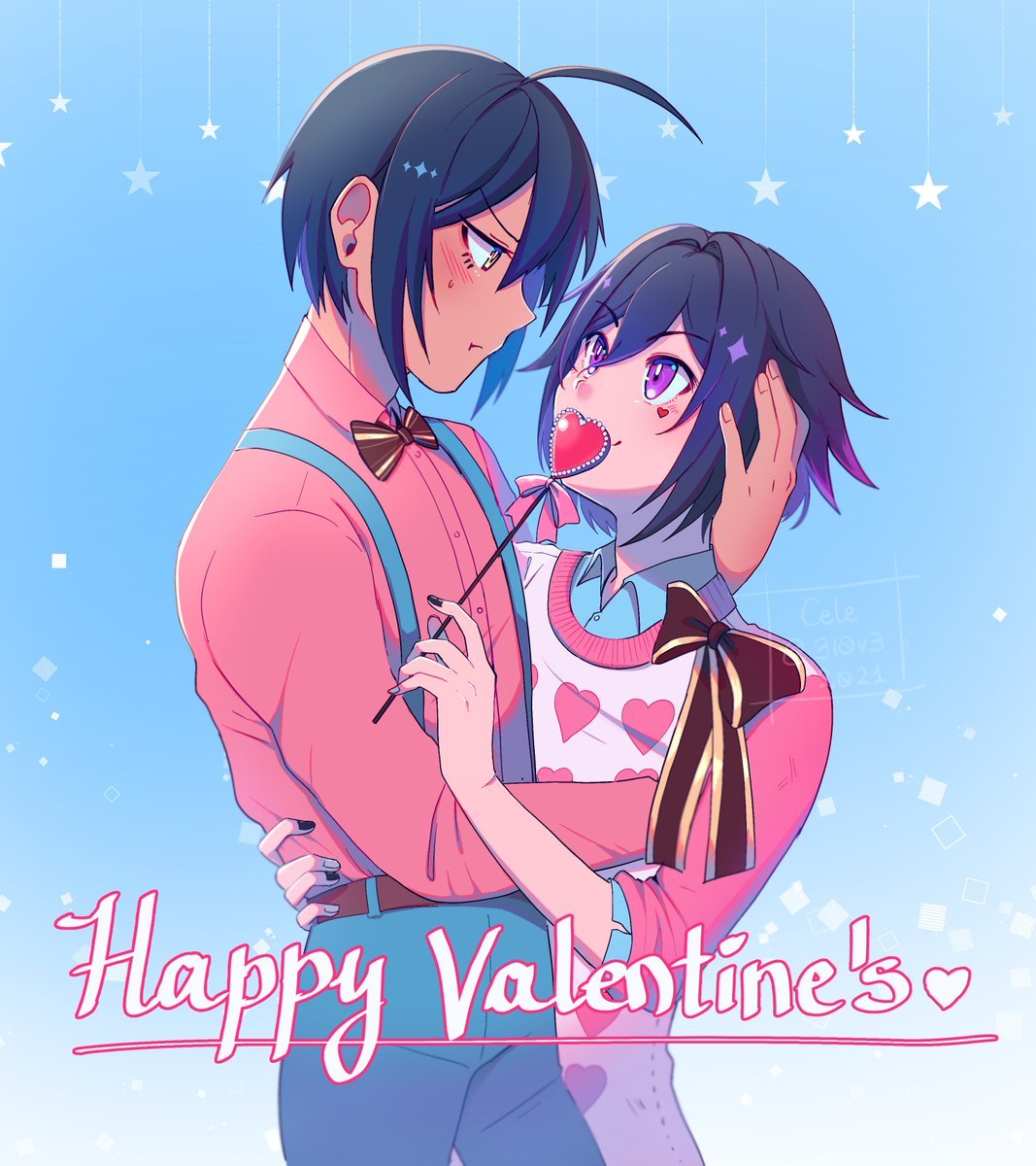 Shuichi Saihara and Kokichi Oma - Femboy, Lime and Kiwi, Biesenen, Danganronpa, Danganronpa V3, Shuuichi Saihara, Senen-Ay, Shipping, February 14 - Valentine's Day