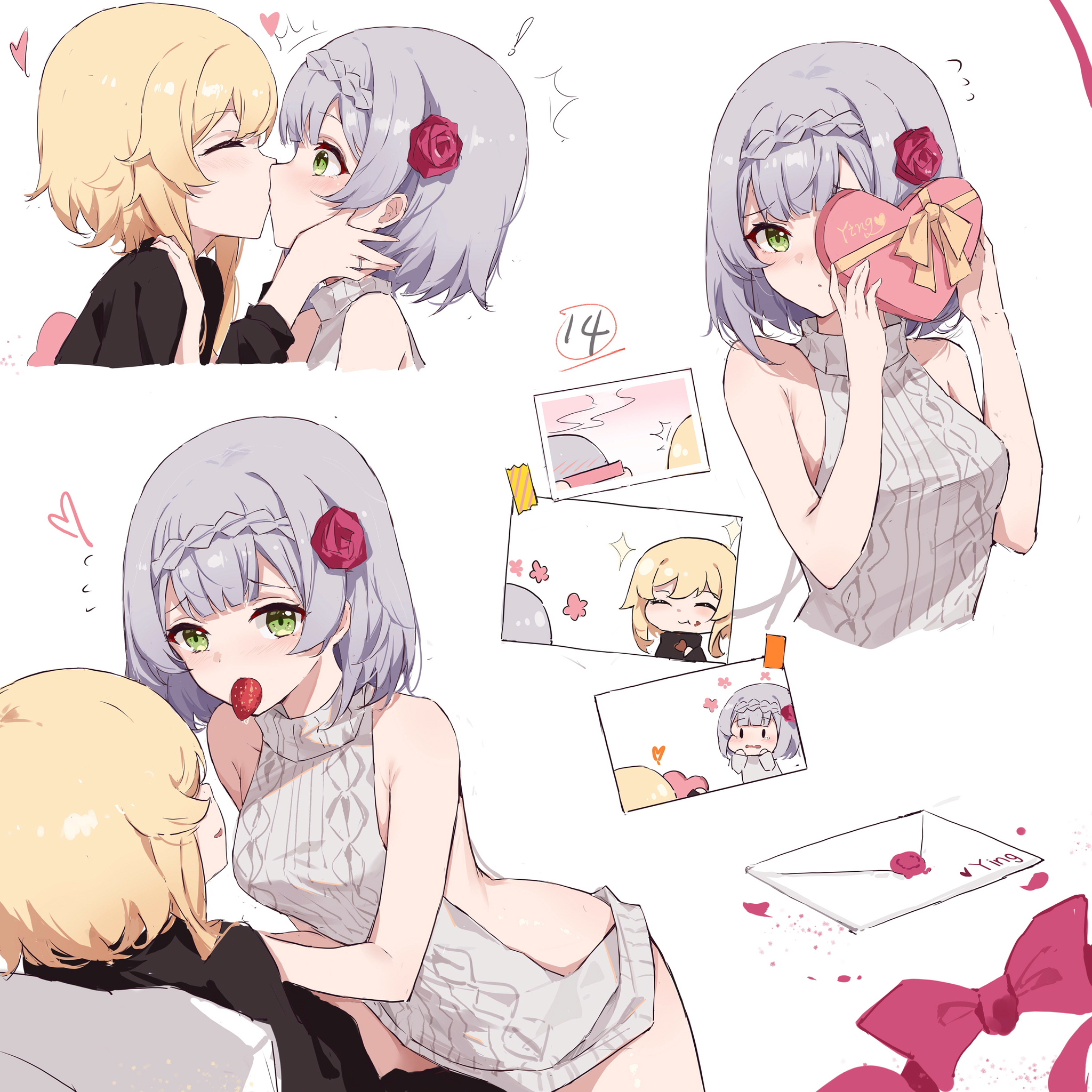 Happy Valentine's Day, Lumine! - Anime art, Anime, Lumine, Noelle, Genshin impact, February 14 - Valentine's Day, Yuri, Yajuu, Lesbian