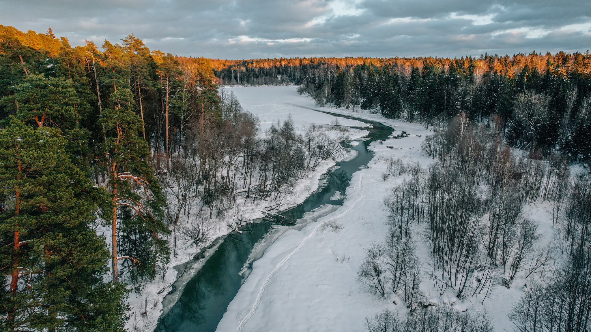 Лесная река - Моё, Река, Лес, Зима, Фотография, Пейзаж, Квадрокоптер