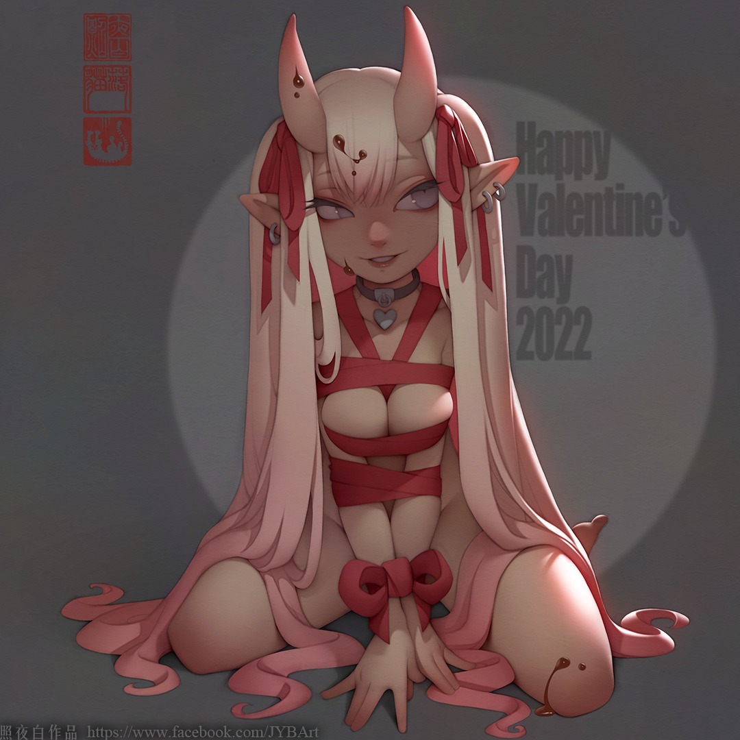 Valentine Girl by JYB - NSFW, Jyb, Girls, Art, Girl with Horns, Demon they, Monster girl, Original character, Demoness, February 14 - Valentine's Day