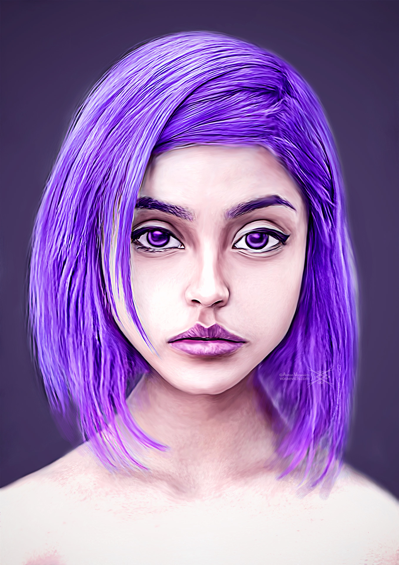 Purple cutie - My, Art, Digital drawing, Portrait, Purple