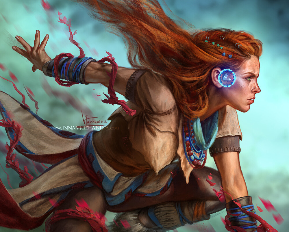 Aloy - Рисунок, Игры, Horizon Zero Dawn, Элой, Девушки, Inna Vjuzhanina, Арт