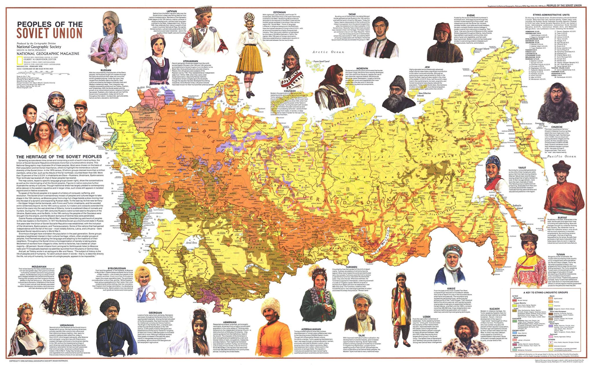 Ethnolinguistic map of the USSR issued by National Geographic - Cards, the USSR