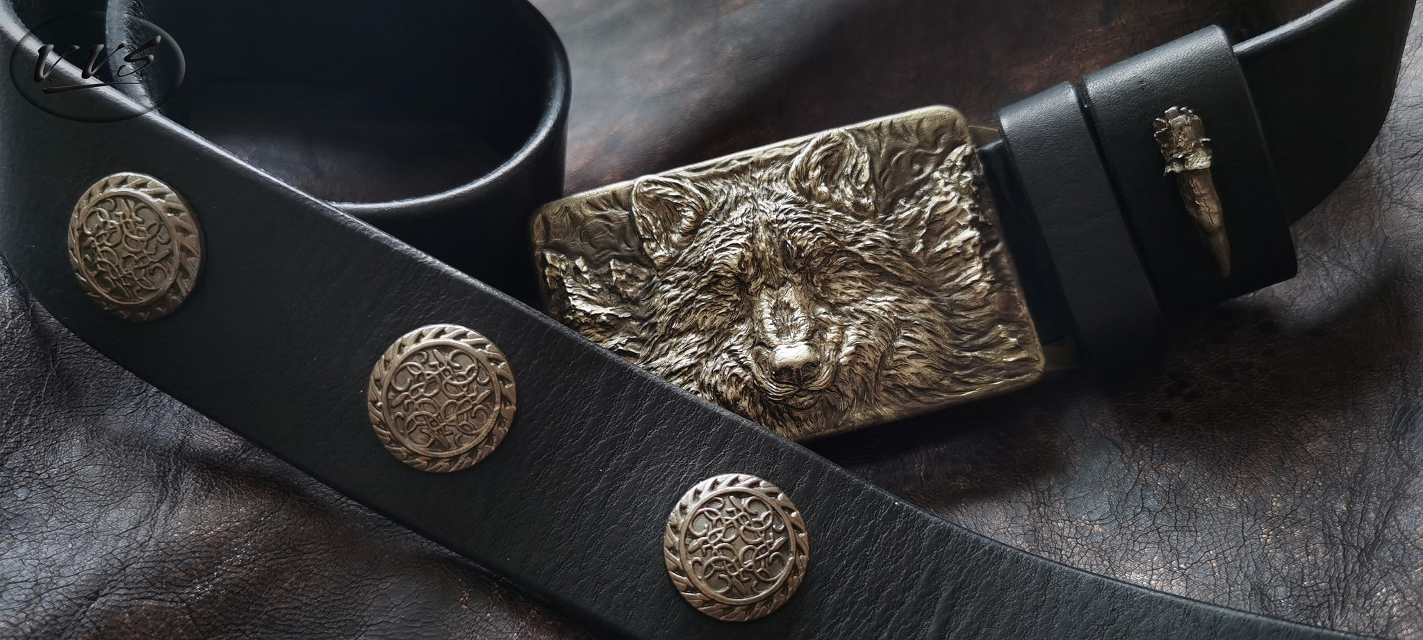 Black Men's Leather Belt with Cast Wolf Buckle - My, Longpost, Handmade, Needlework without process, Accessories, Buckle, Belt, Style, Exclusive, Leather products, Metal products, Male, Order, Natural leather, Wolf