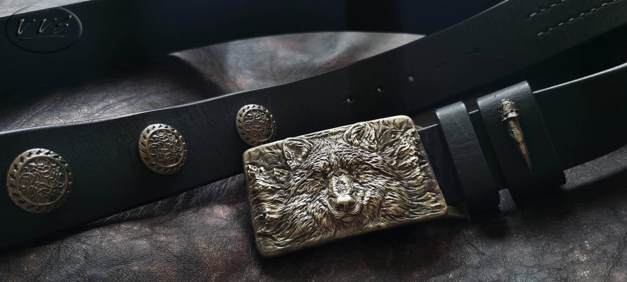 Black Men's Leather Belt with Cast Wolf Buckle - My, Longpost, Handmade, Needlework without process, Accessories, Buckle, Belt, Style, Exclusive, Leather products, Metal products, Male, Order, Natural leather, Wolf