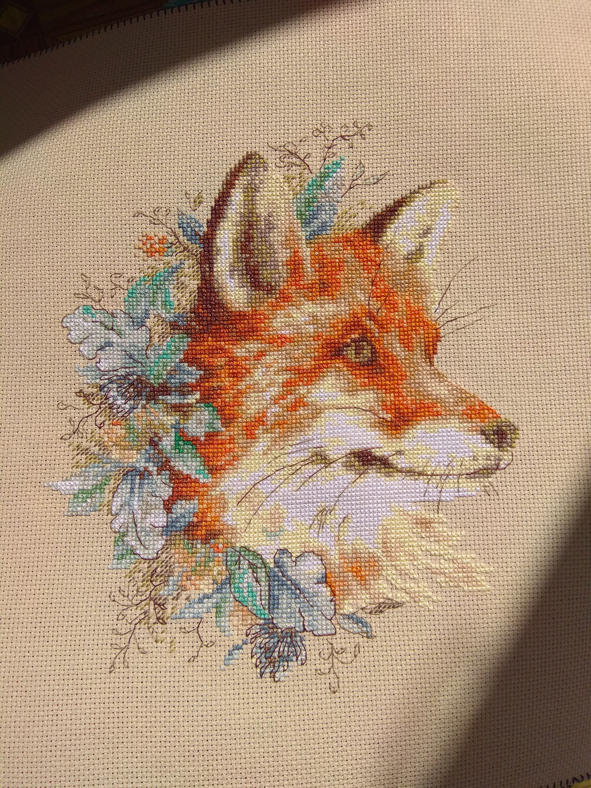 Fox) - My, Embroidery, Cross-stitch, Fox, Longpost