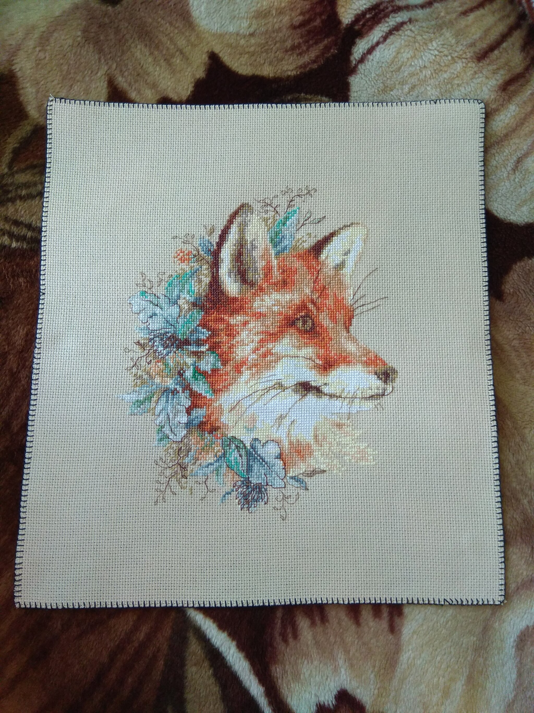 Fox) - My, Embroidery, Cross-stitch, Fox, Longpost