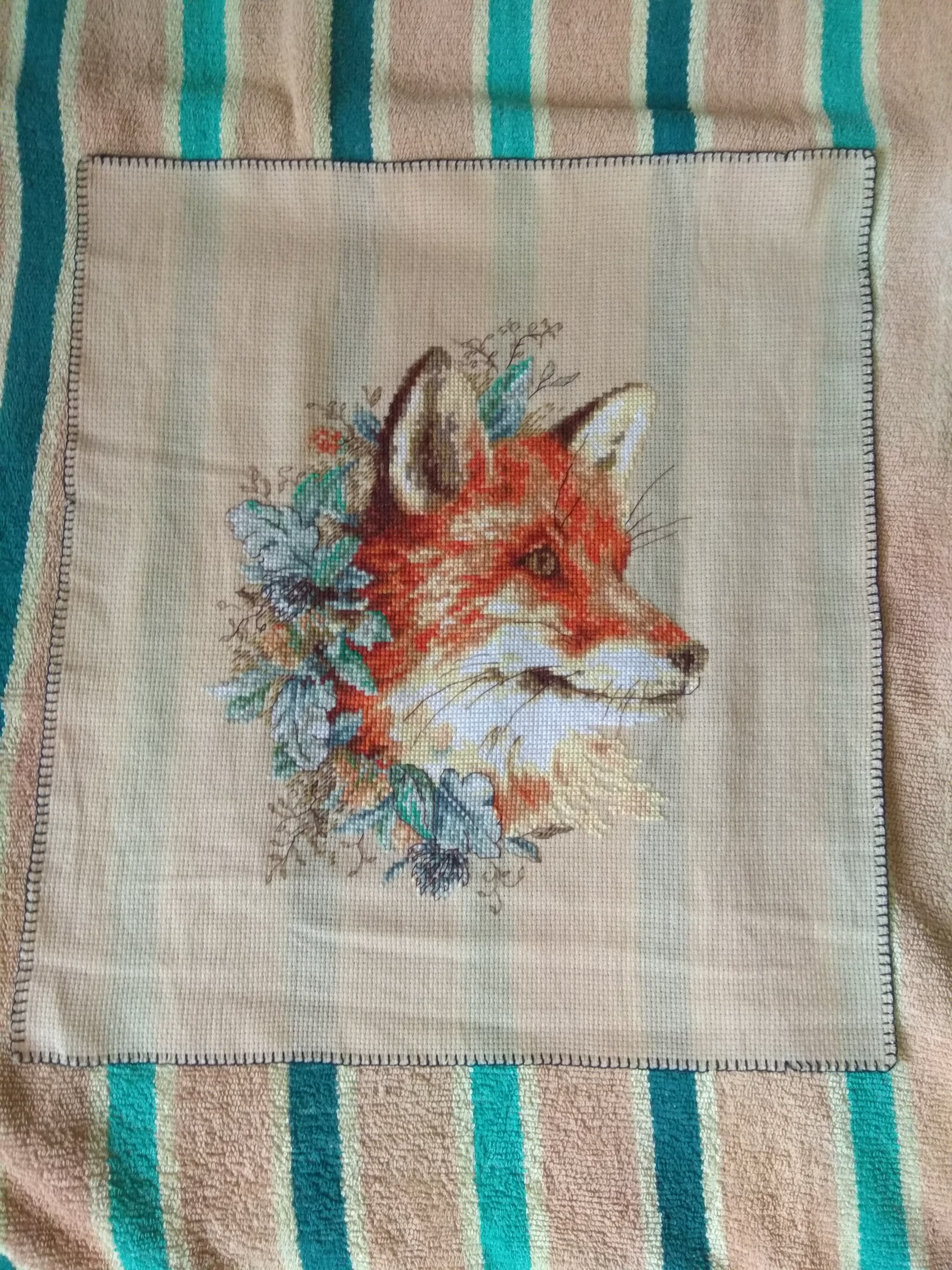 Fox) - My, Embroidery, Cross-stitch, Fox, Longpost