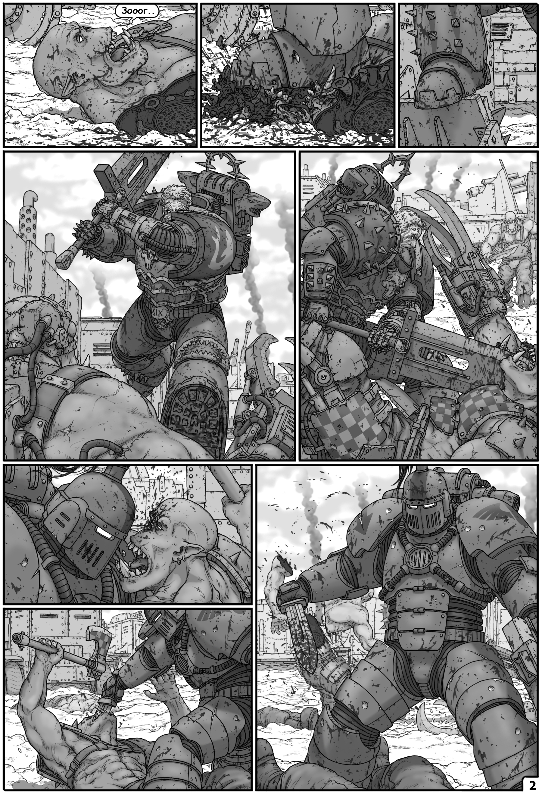 Commissioner Ravel: Heart of Darkness. Issue No54 (by Gray-Skull) - My, Warhammer 40k, Gray-skull, Commissioner Rivel, Warhammer, Adeptus Astartes, Blood angels, Carcharodons, Orcs, Comics, Art, Wh Art, Longpost