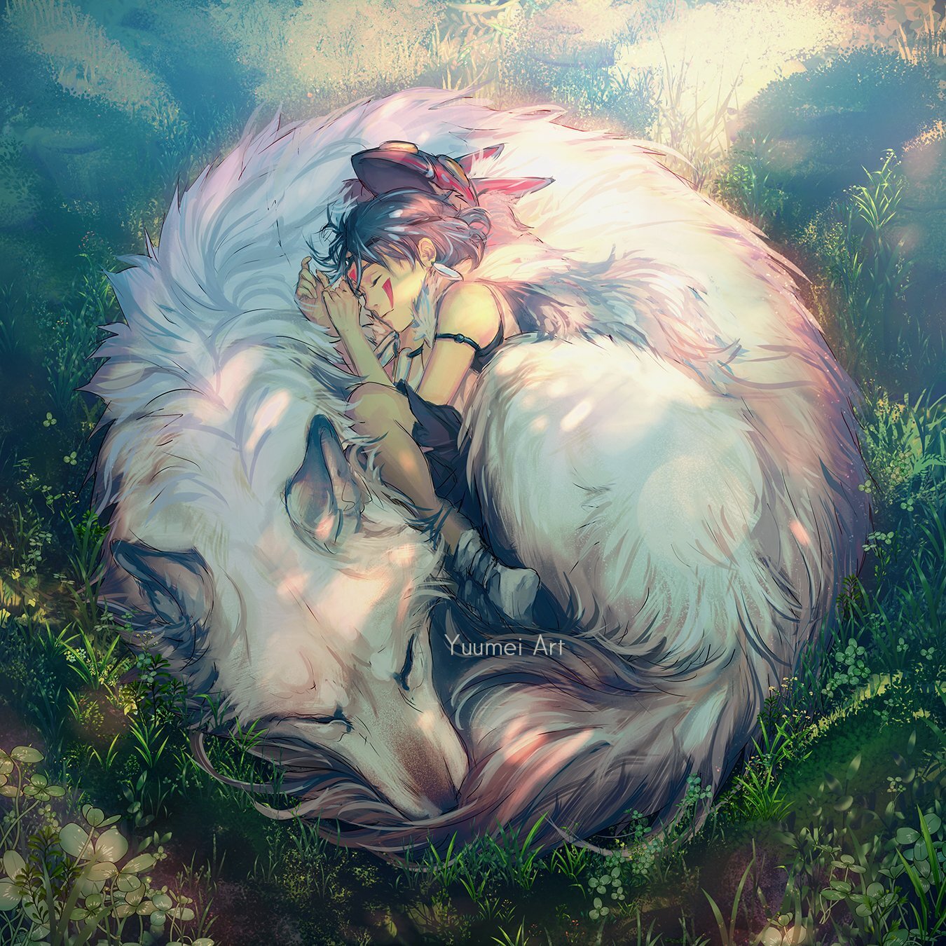 Dreaming with Wolves by Yuumei - Yuumei, Anime, Princess mononoke, Hayao Miyazaki, Girls, Anime art, Wolf, Dream