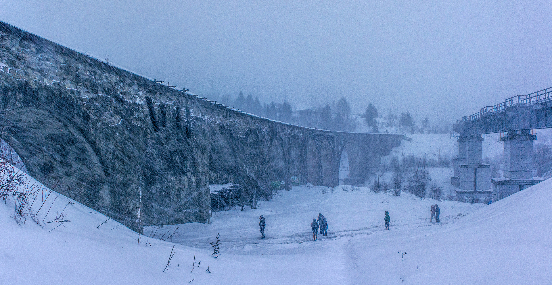 Good weather - My, The photo, Winter, Photographer, Sony, Panoramic shooting, Viaduct, Blizzard