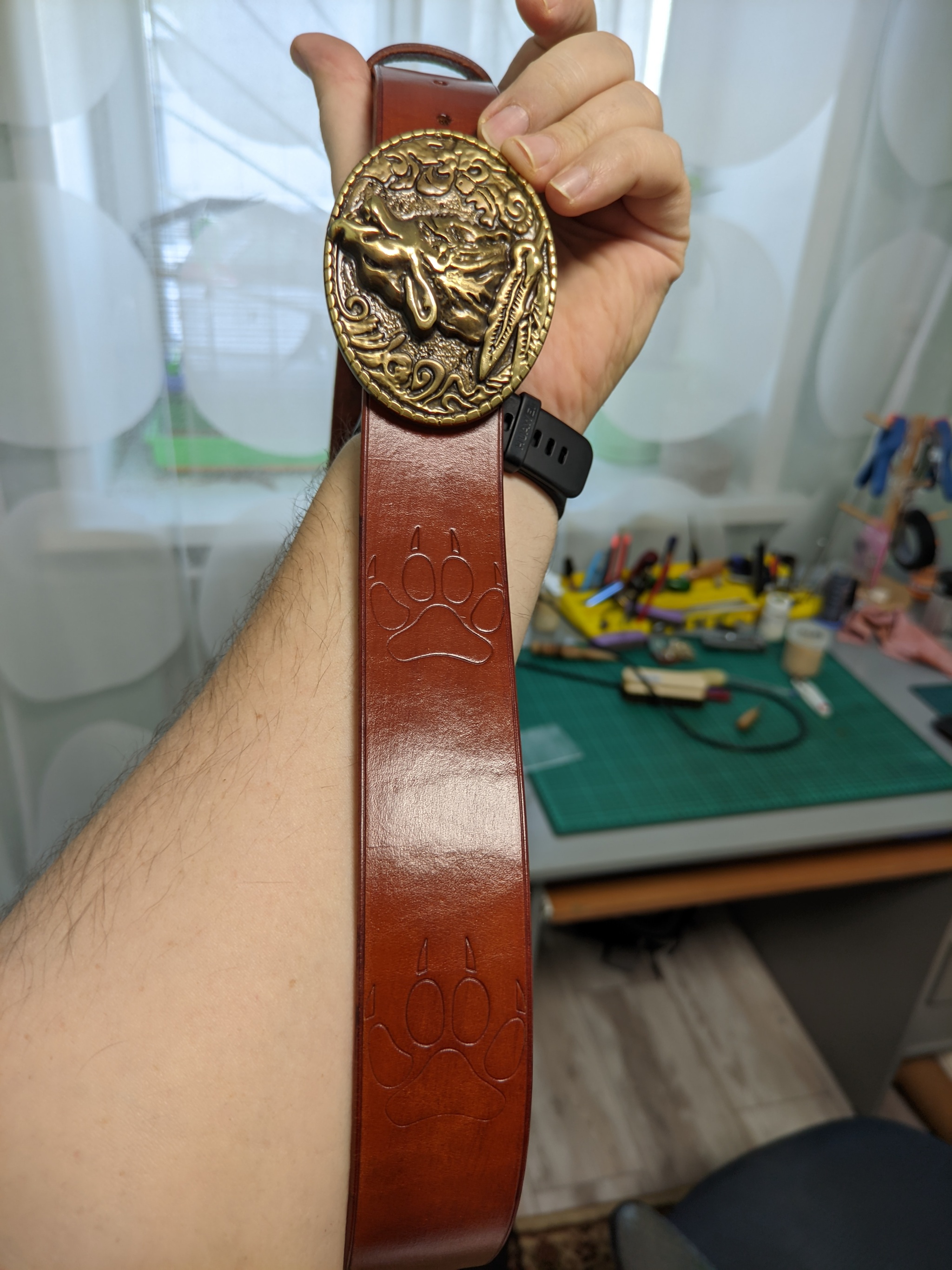 A belt for a dog lover! - My, Needlework without process, Leather products, Natural leather, Longpost