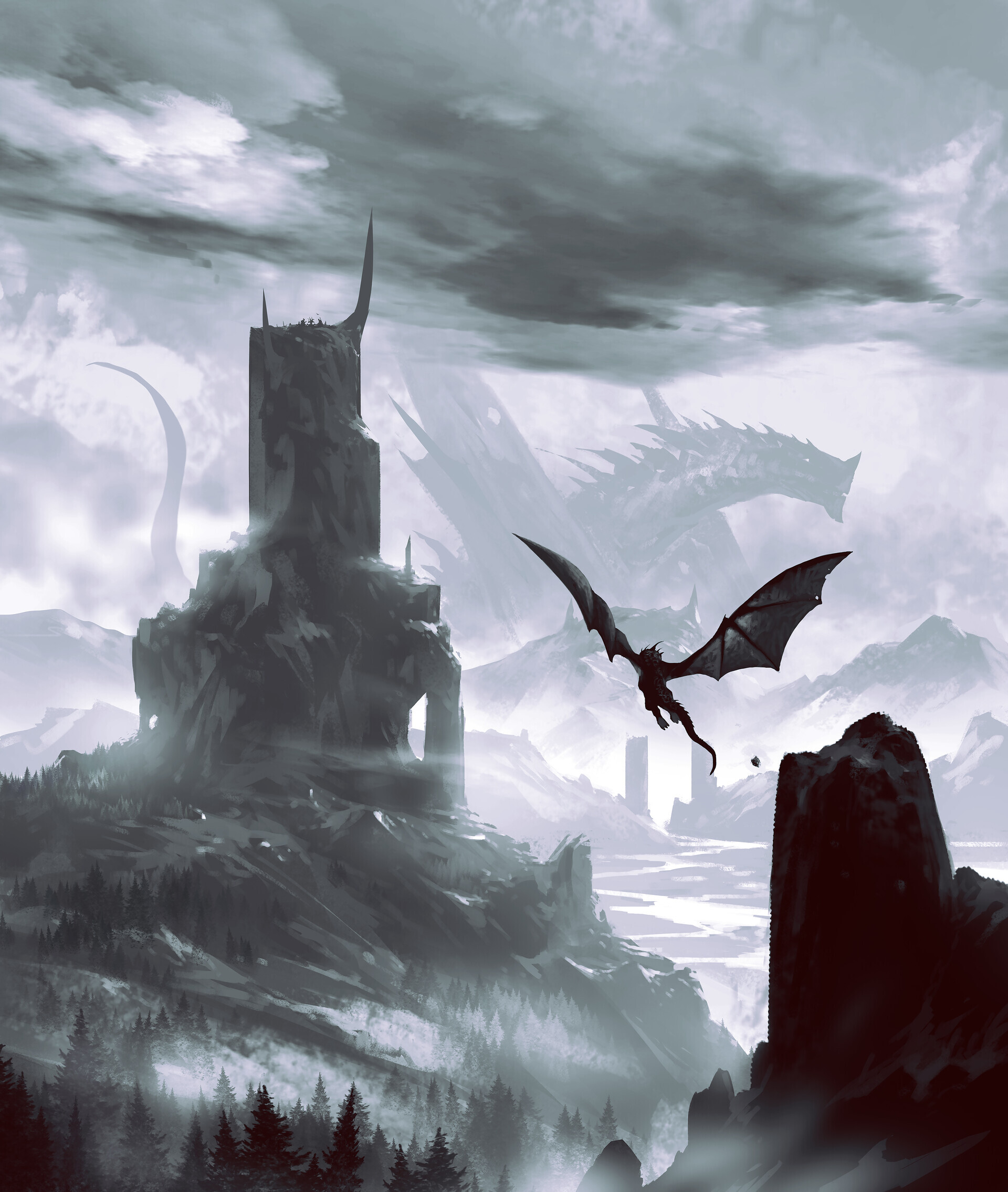 Fantastic art from the artist under the nickname kalmahul - Dark fantasy, The Dragon, Monster, Heroes, Longpost, Omertunc