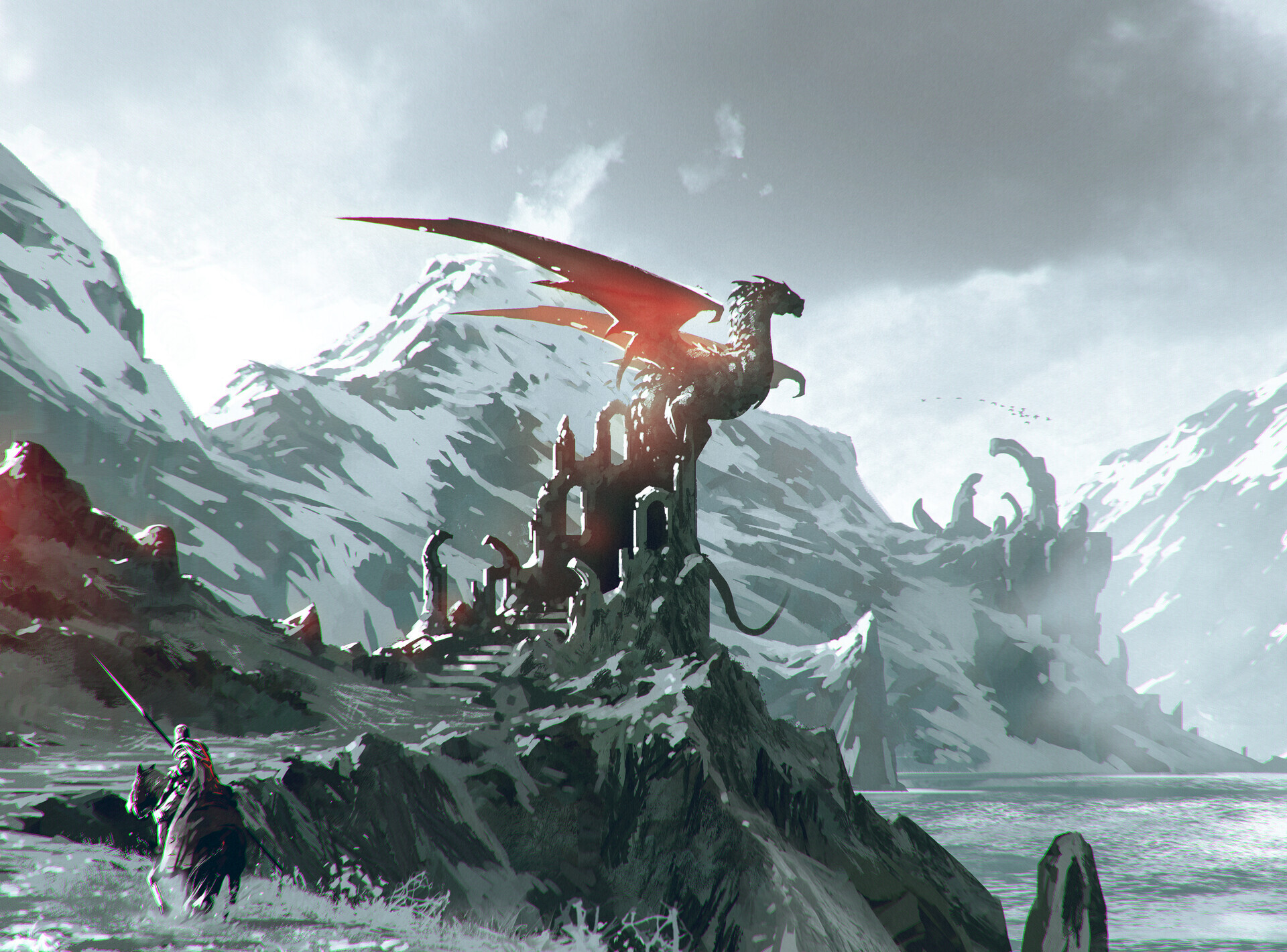 Fantastic art from the artist under the nickname kalmahul - Dark fantasy, The Dragon, Monster, Heroes, Longpost, Omertunc