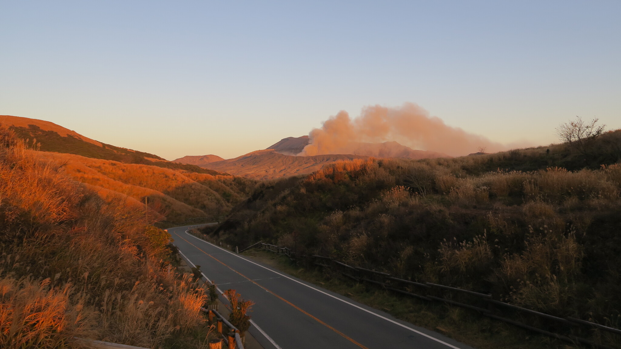 Aso, Japan - My, Japan, Travels, A train, Volcano, Road, Sunset, Landscape, The photo, Longpost, Aso Volcano