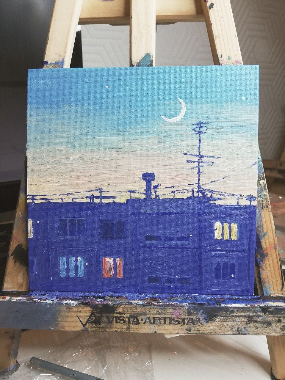 Augmented reality. A series of small oil paintings - My, Panel house, Landscape, Painting, Oil painting, Sunset, Sunrise, Town, Longpost