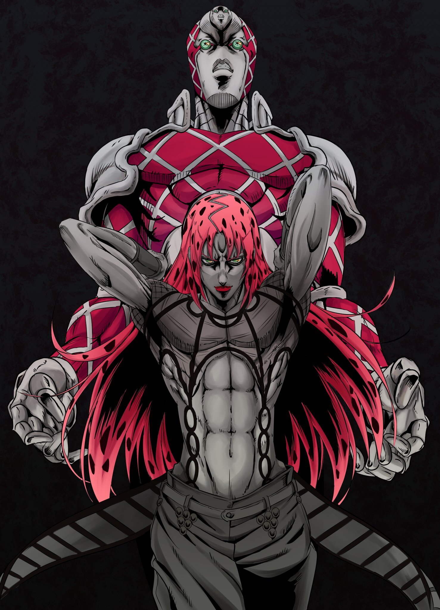 Diavolo & Risotto Nero - Арт, Аниме, Anime Art, Jojos Bizarre Adventure, Vento Aureo, Diavolo, King Crimson, Risotto Nero, Длиннопост