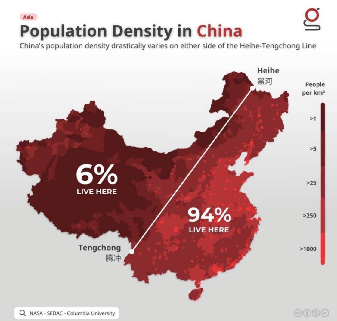 Плотность населения Китая | Пикабу