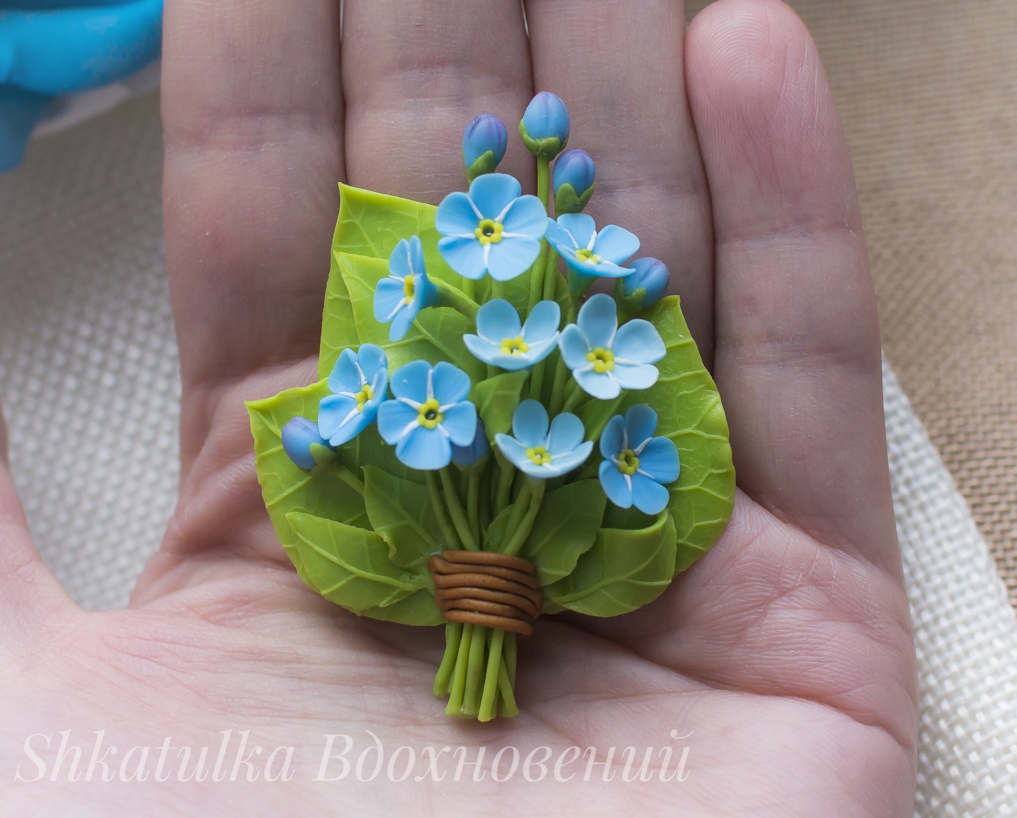 Forget-me-nots made of polymer clay - My, Forget-me-nots, Flowers, Brooch, Earrings, Decoration, Polymer clay, Decor, Лепка, Longpost