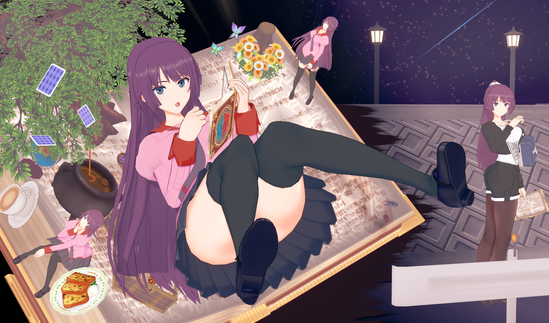 Date with Hitagi - NSFW, Anime, Hand-drawn erotica, Art, Anime art, Girls, Tights, Boobs, Pantsu, Monogatari series, Hitagi senjougahara, Koikatsu, Zettai ryouiki, Computer games, Longpost, 