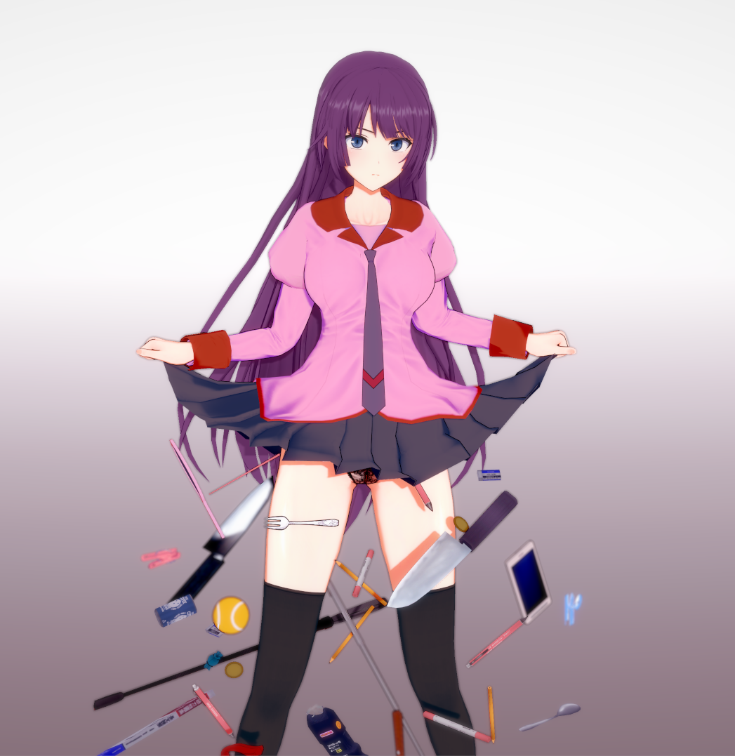 Date with Hitagi - NSFW, Anime, Hand-drawn erotica, Art, Anime art, Girls, Tights, Boobs, Pantsu, Monogatari series, Hitagi senjougahara, Koikatsu, Zettai ryouiki, Computer games, Longpost, 