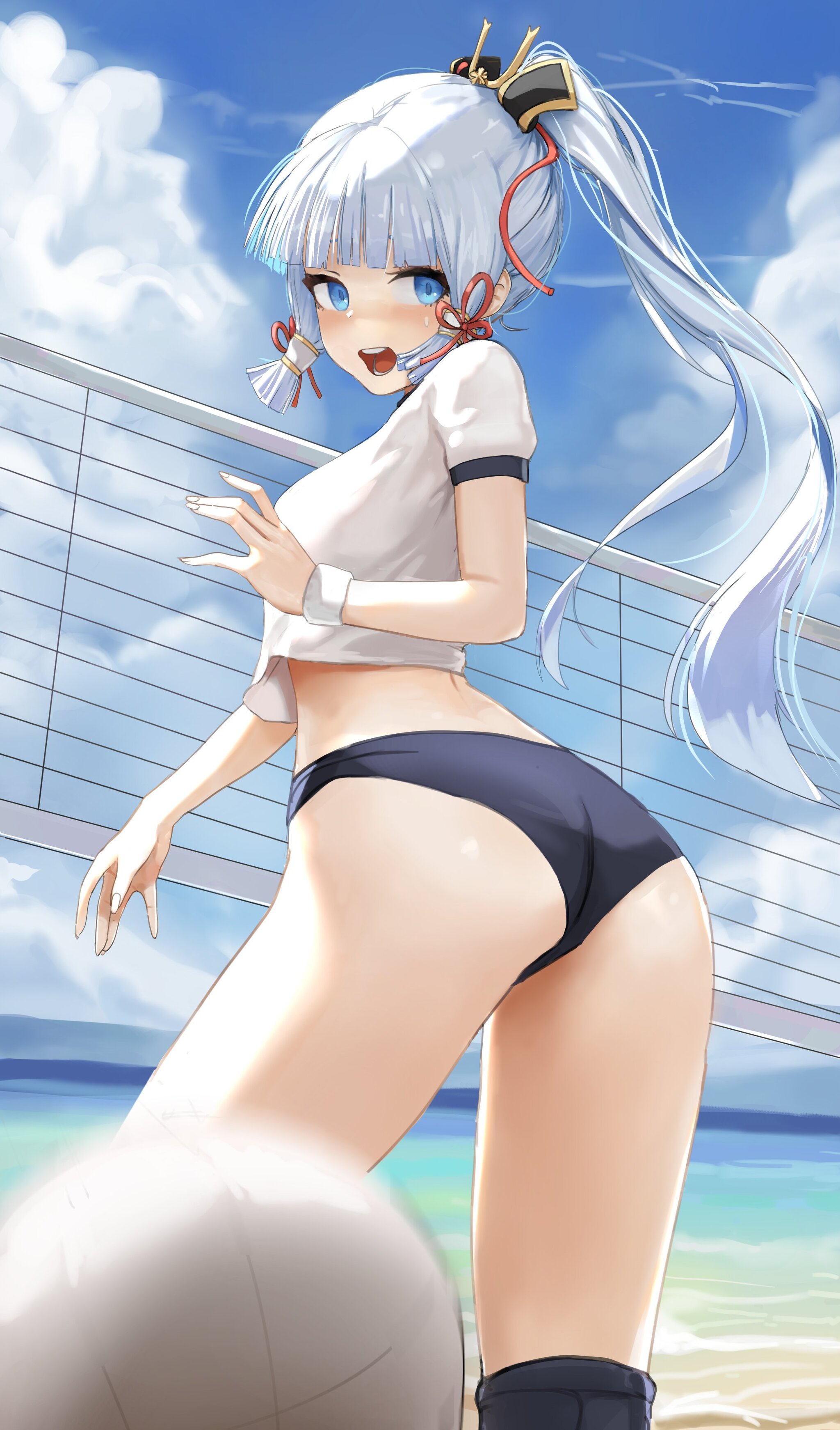 Beach volleyball - NSFW, Genshin impact, Raiden shogun, Kamisato Ayaka, Art, Girls, Games, Anime, Anime art, Boobs, Booty, Beach volleyball, Longpost, Gym uniform