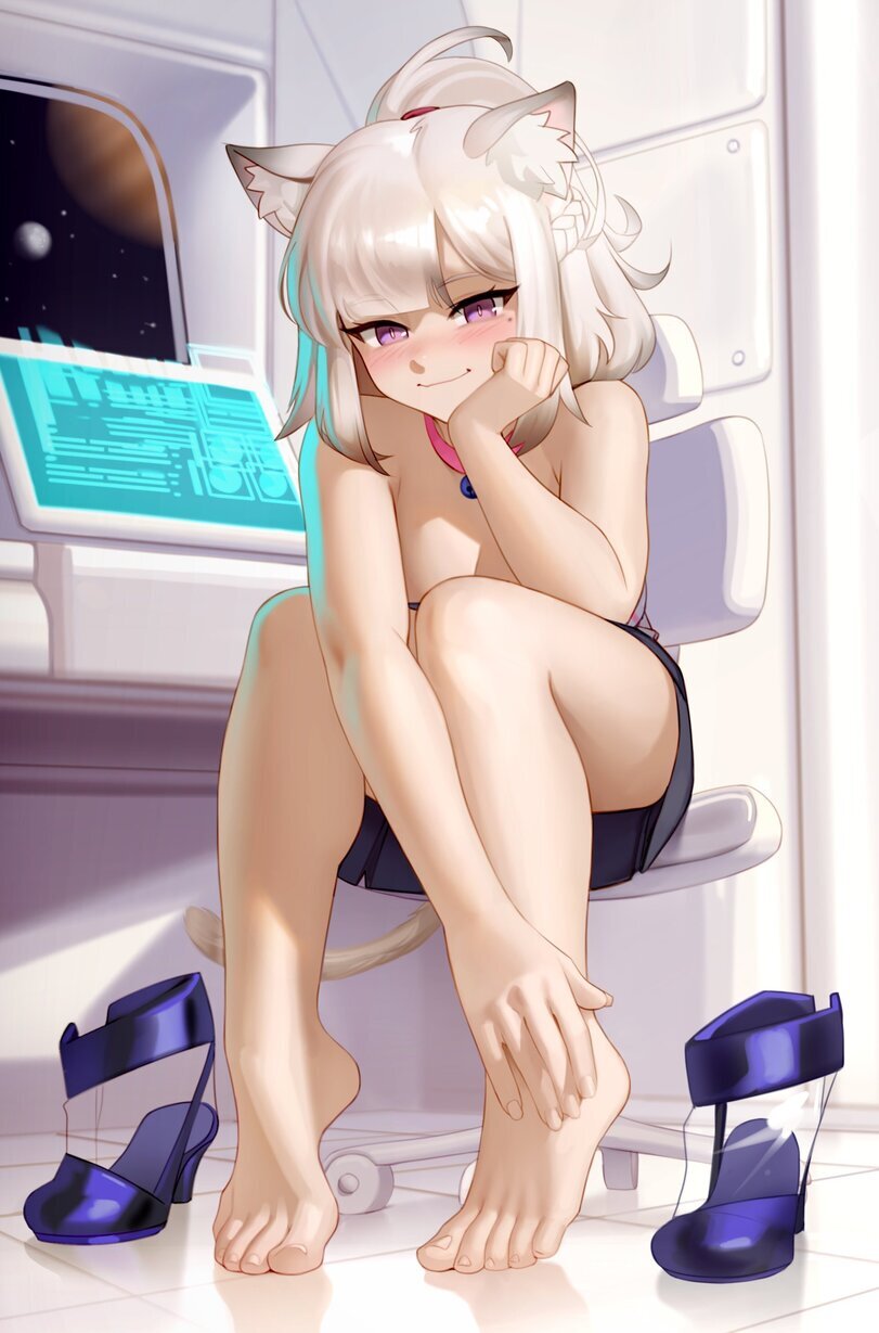 Legs - NSFW, Kairunoburogu, Anime, Anime art, Art, Hand-drawn erotica, Neko, Legs, Animal ears, Longpost