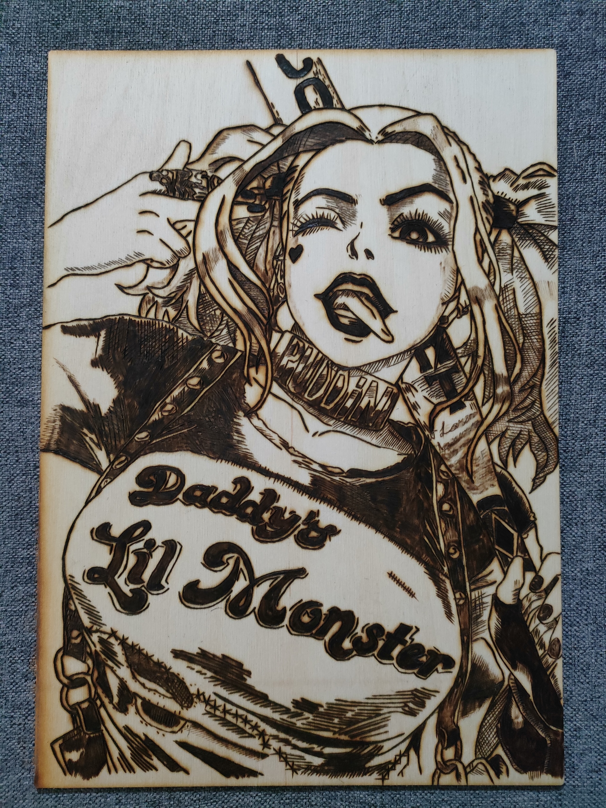 Crazy Harley Quinn! My New Burning Job - My, Pyrography, Handmade