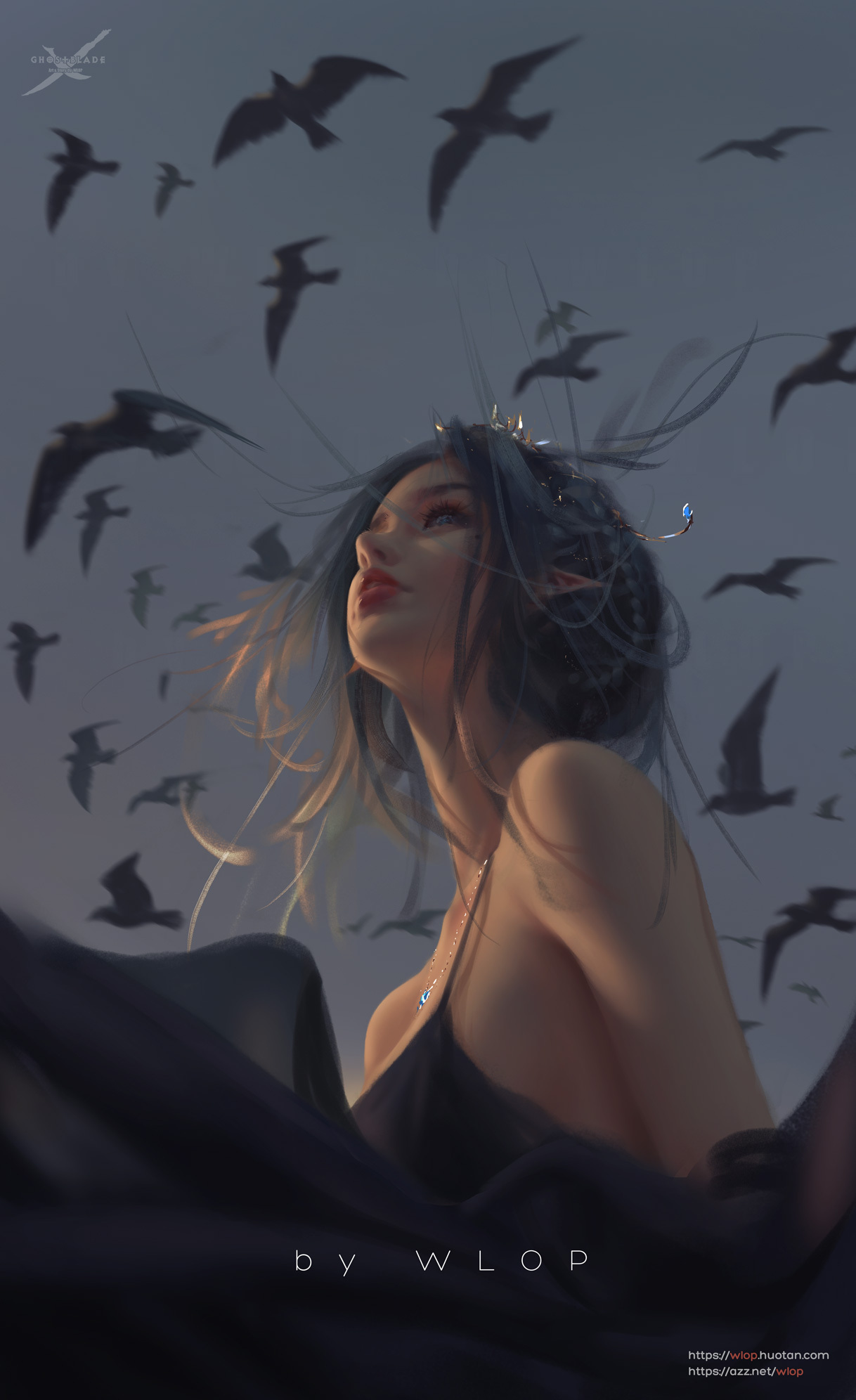 Take me by the hand and lead me through the sea of destiny. - Art, Wlop, Ghostblade, Digital drawing, Girls, Longpost, 