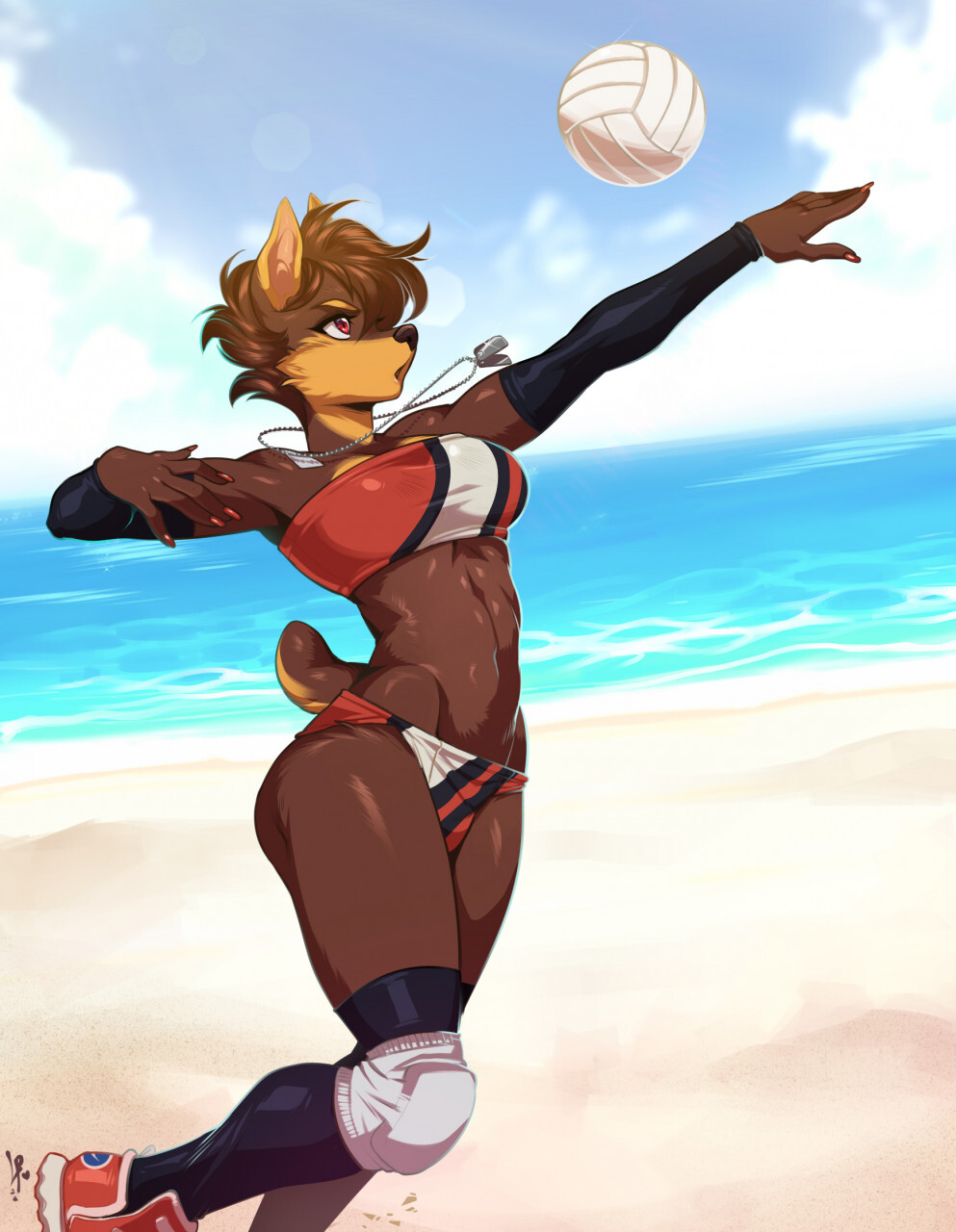 Beach volleyball - Furry, Anthro, Art, Furry edge, Furry dog, Luckypan, 