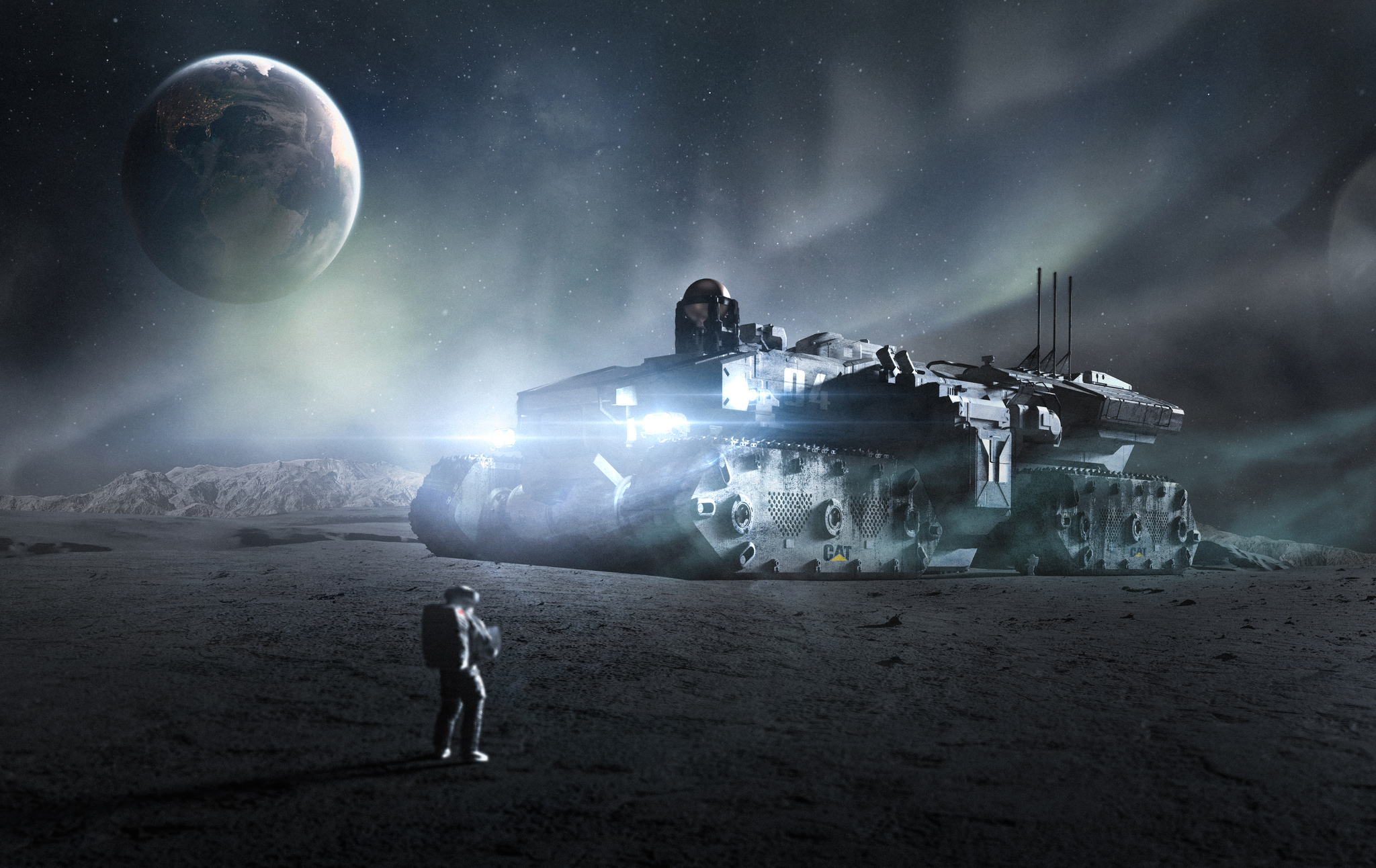 The Big Cat on the Moon - My, Render, Space, 3D, NASA, moon, Science fiction, Fantasy, Concept Art, Art, Astronaut, Planet, Cosmonautics, Cyberpunk