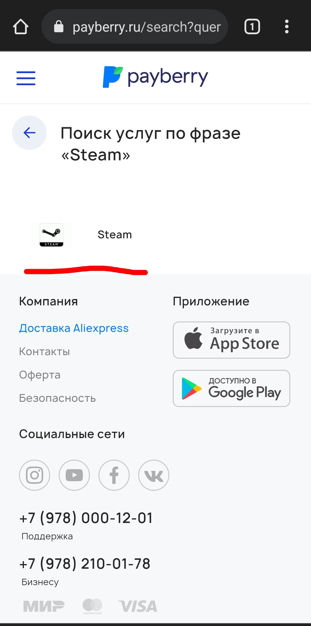 Payberry оплата стим