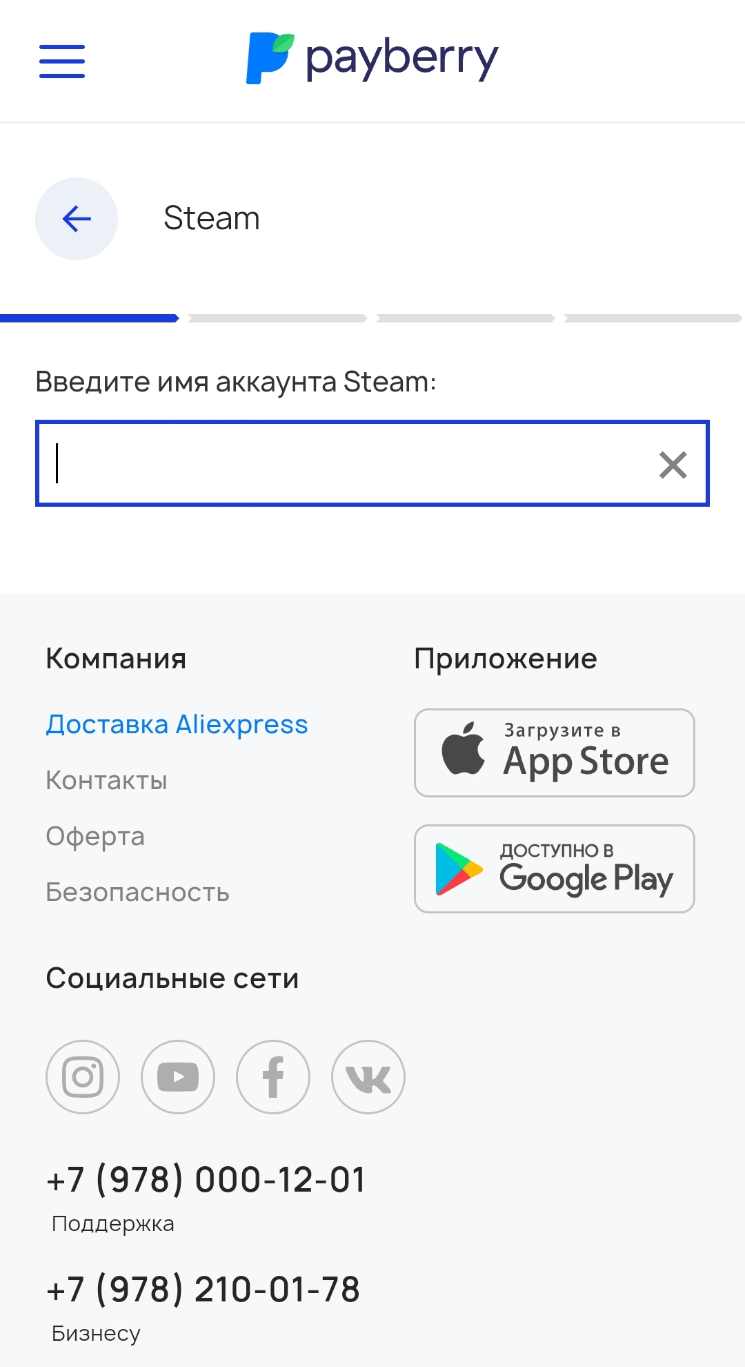 Payberry оплата стим