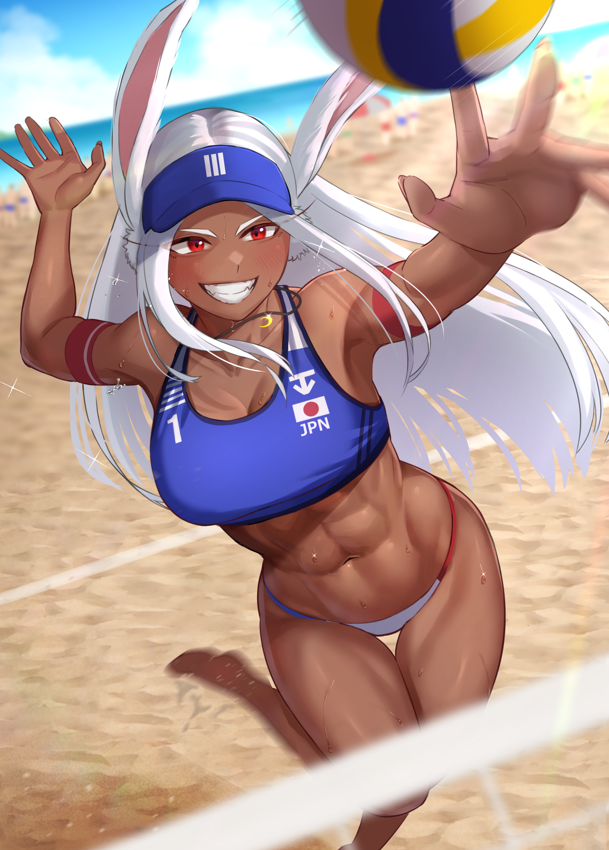 Miruko - NSFW, Крепкая девушка, Арт, Девушки, Muscleart, Аниме, Anime Art, Miruko, Boku no Hero Academia, Пляжный волейбол, Пляж, Animal Ears