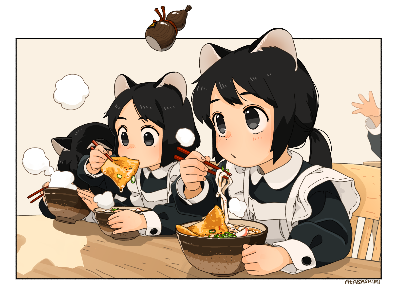 Удон - Аниме, Anime Art, Anime Original, Горничная, Akai sashimi, Неко, Animal Ears, Удон, 