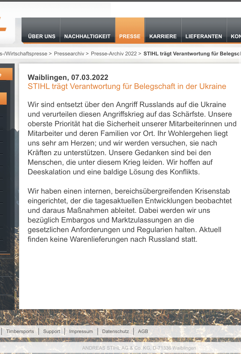 The company Stihl (Calm) in Germany condemns Russia.This is necessary for a successful business in our country - Stihl, Chainsaw, Calm, Firewood, Forest, Germany, Germans, Sanctions, Longpost, 