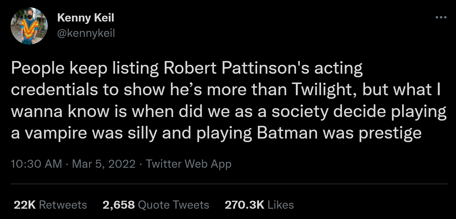 And in general, you can play birch so that Stanislavsky himself would like to drink juice! - Robert Pattison, Batman, dust, Vampires, Movies, Roles, Twitter, Screenshot, 