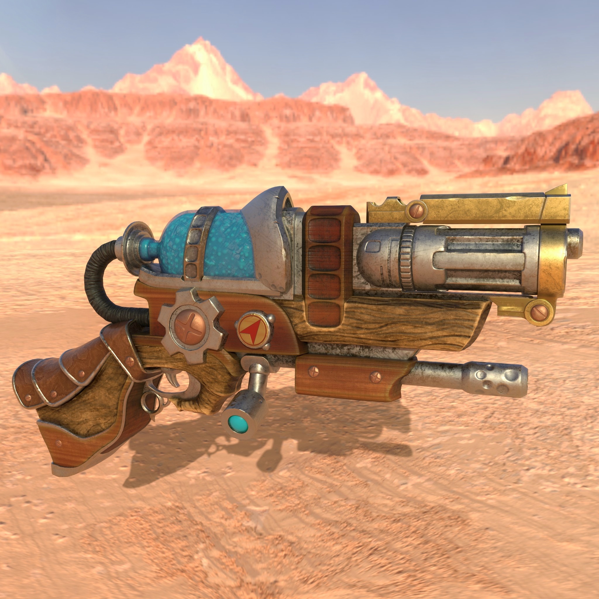 Steampunk gun - My, Blender, 3D modeling, Longpost, 