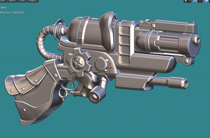 Steampunk gun - My, Blender, 3D modeling, Longpost, 