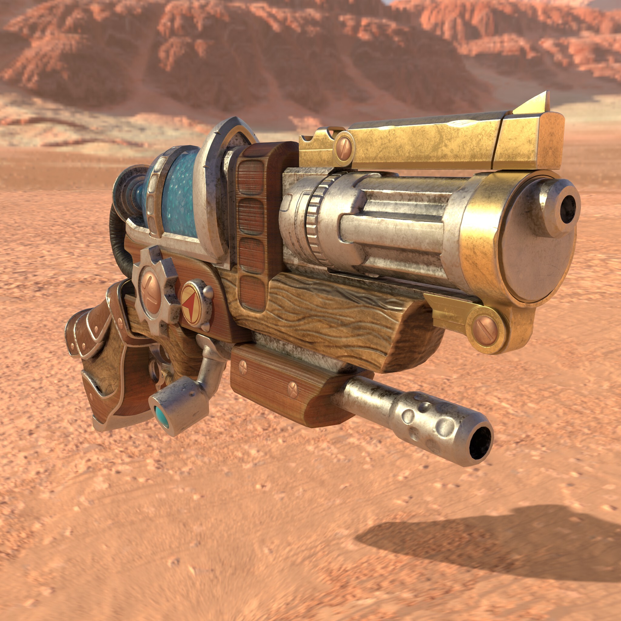 Steampunk gun - My, Blender, 3D modeling, Longpost, 